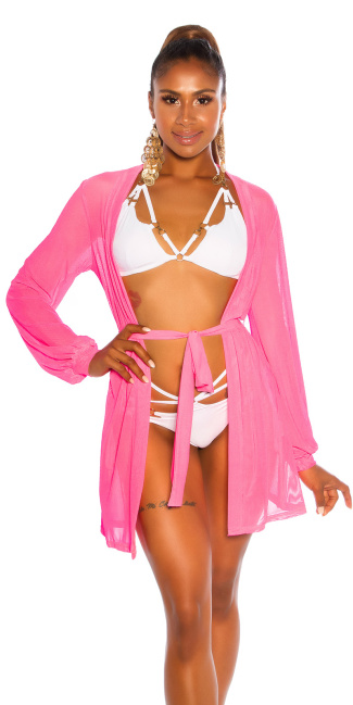 long sleeved cover-up with belt Pink